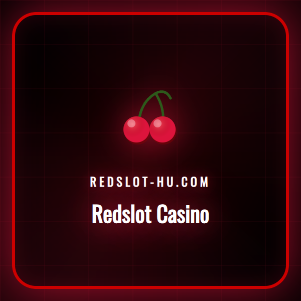 A Redslot Casino oldala laptopon, háttérben nyerőgépes ikonokkal.