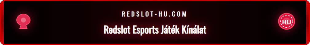 A Redslot platformon elérhető népszerű e-sport játékok logói, mint a LoL, CS2, Dota 2 és Valorant.