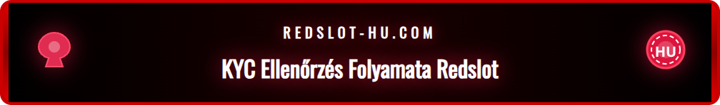 Infografika, amely bemutatja a Redslot KYC ellenőrzés lépéseit: dokumentum feltöltés, feldolgozás, megerősítés.