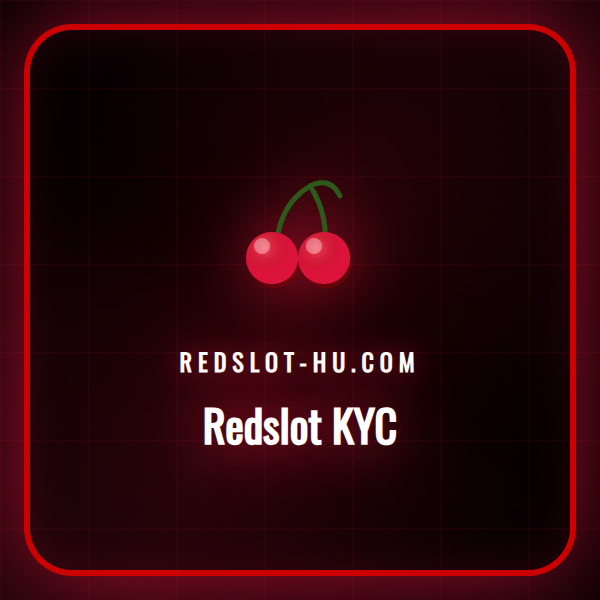 Egy felhasználó laptopon végzi a Redslot KYC folyamatot, mellette személyi igazolvány és bankkártya látható.