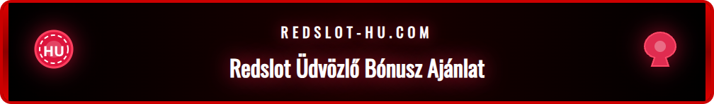 Grafikus illusztráció a Redslot kaszinó üdvözlő bónusz csomagjáról, amely ingyenes pörgetéseket is tartalmaz.